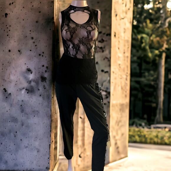 Lace-up l High waist l Pants l High Stretch Mesh Top l 2-piece set l New - Picture 11 of 11